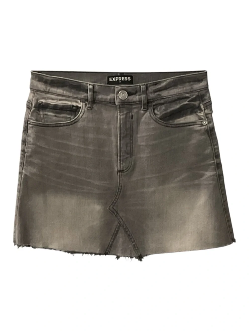 Express Black Distressed Denim Mini Skirt Raw Frayed Hem Stretch Size 4